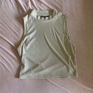 SHEIN Ribbed Mock Neck Sleeveless Tank - Light Cream